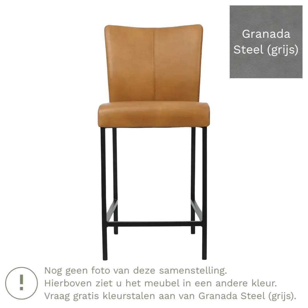 afbeelding van Leren barkruk Revolt laag - Granada Steel (grijs) - Poten staal vierkant RVS