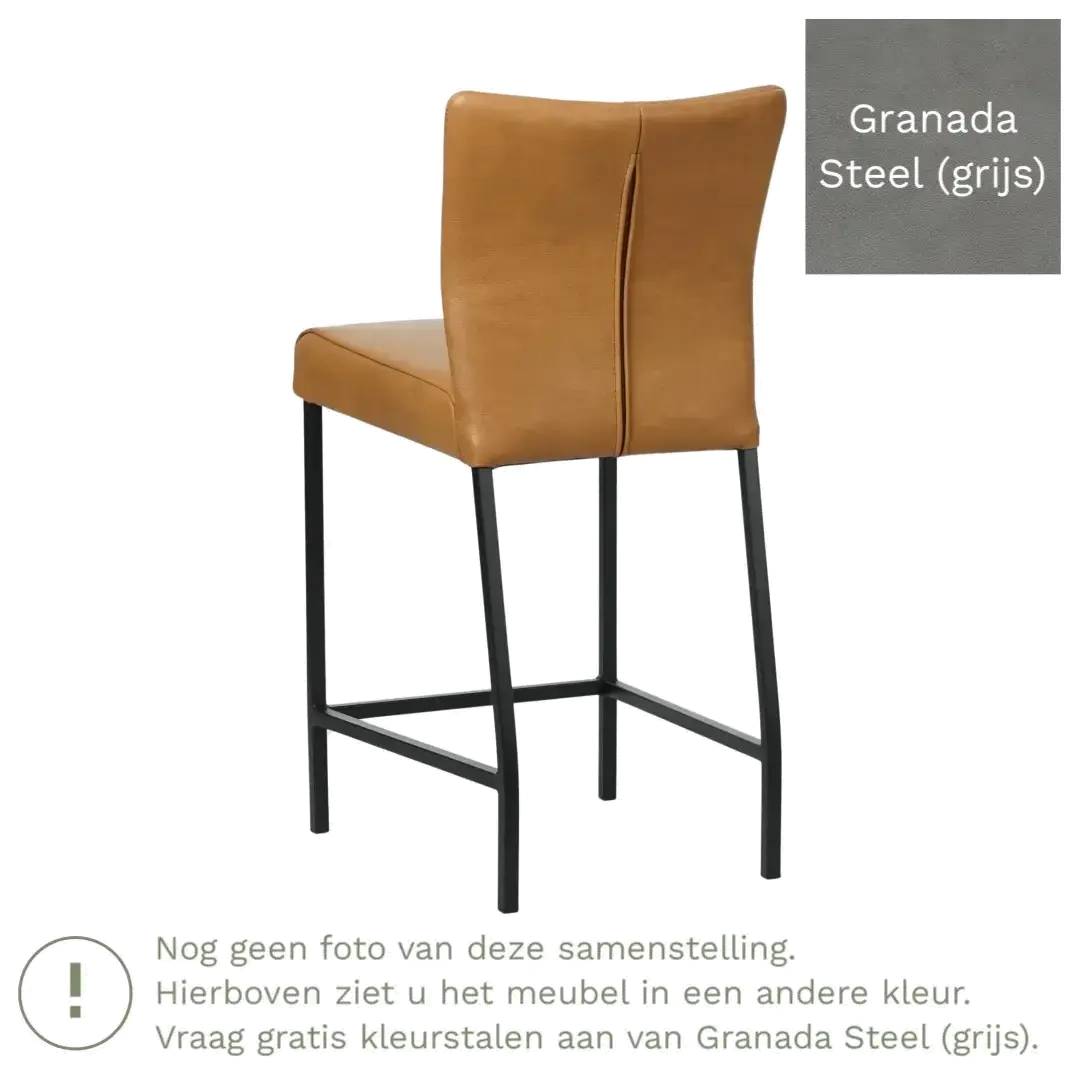 afbeelding van Leren barkruk Revolt laag - Granada Steel (grijs) - Poten staal vierkant RVS