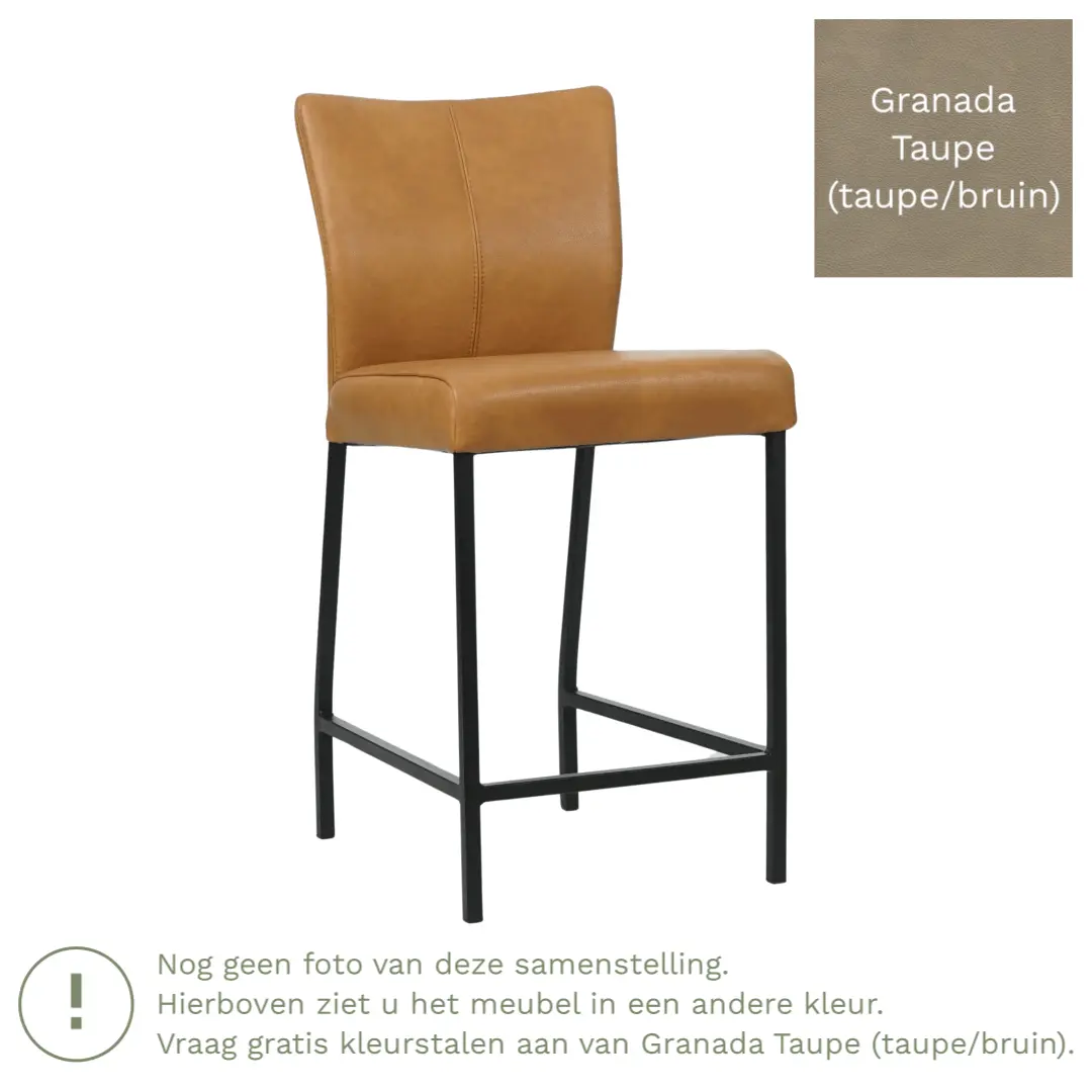 afbeelding van Leren barkruk Revolt laag - Granada Taupe (taupe/bruin) - Poten staal vierkant RVS