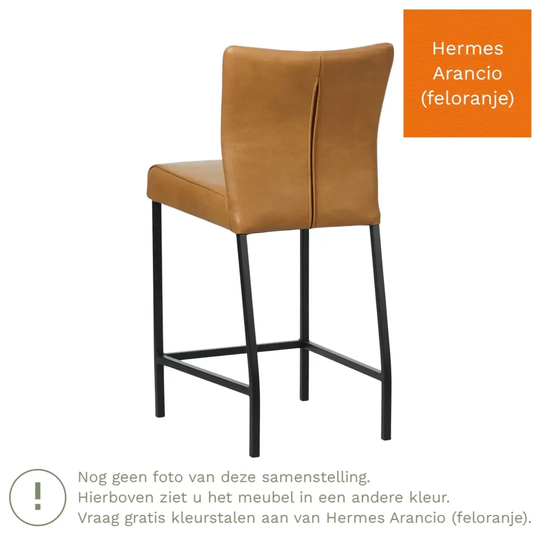 afbeelding van Leren barkruk Revolt laag - Hermes Arancio (feloranje) - Poten staal vierkant RVS