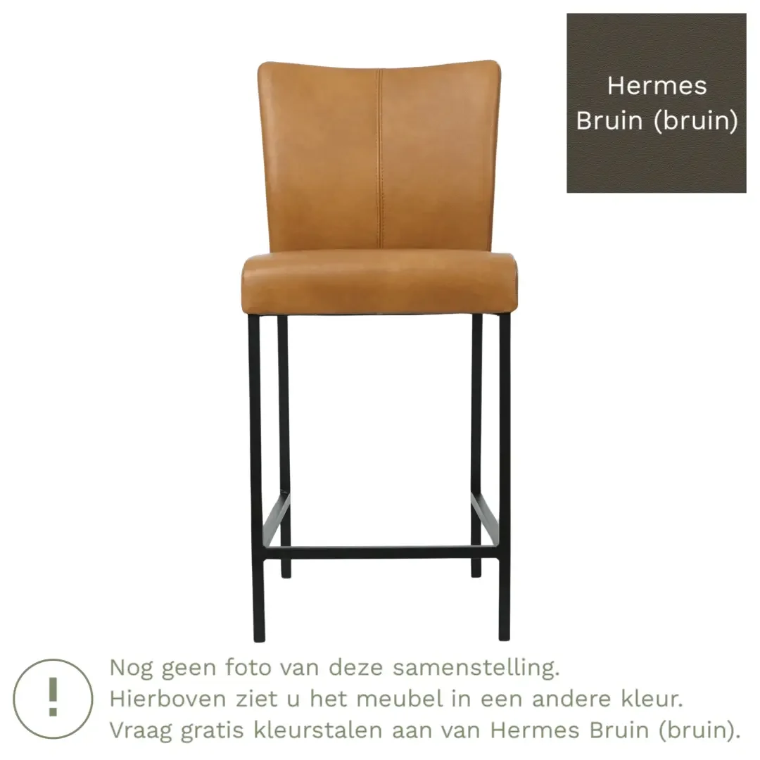 afbeelding van Leren barkruk Revolt laag - Hermes Bruin (bruin) - Poten staal vierkant zwart
