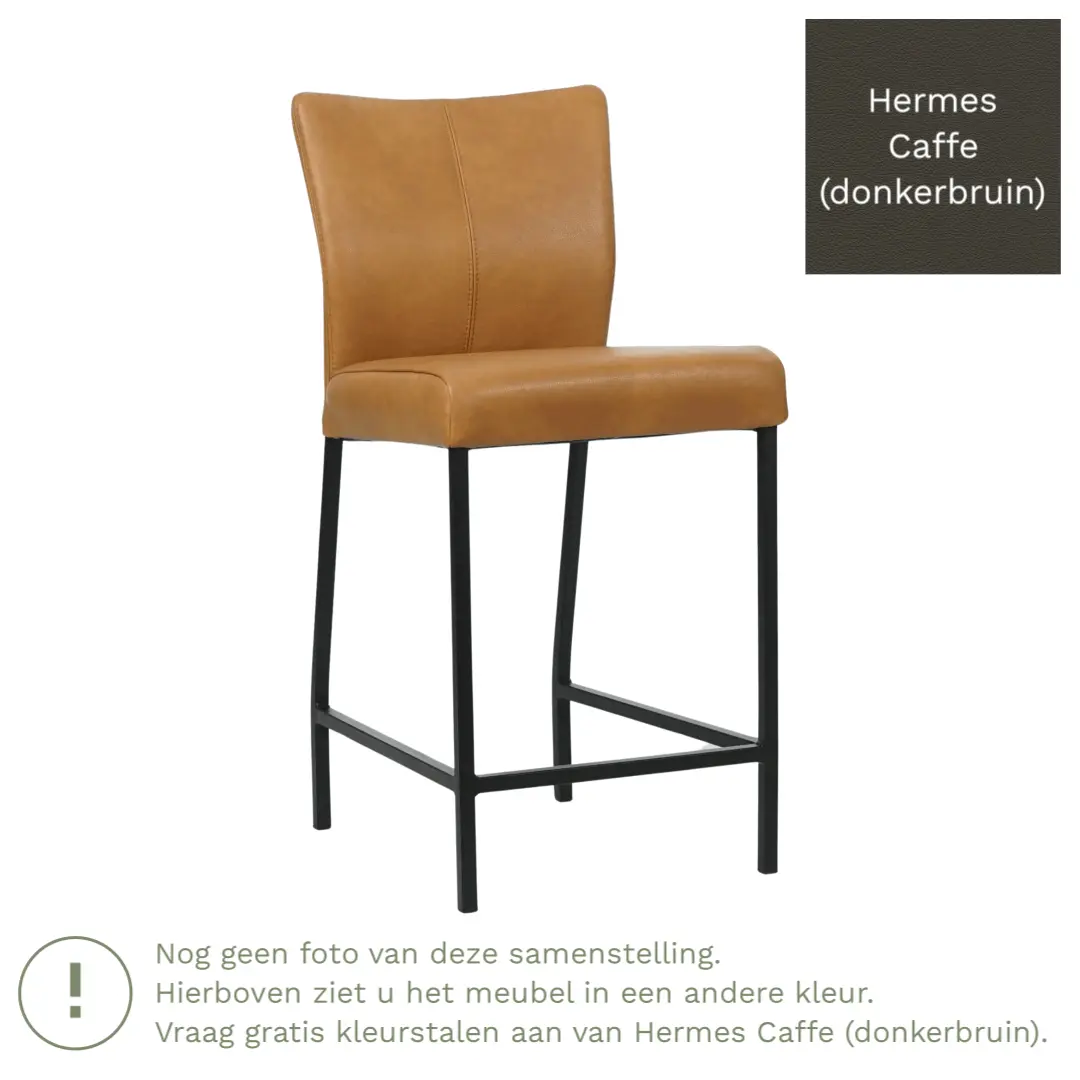 afbeelding van Leren barkruk Revolt laag - Hermes Caffe (donkerbruin) - Poten staal vierkant RVS