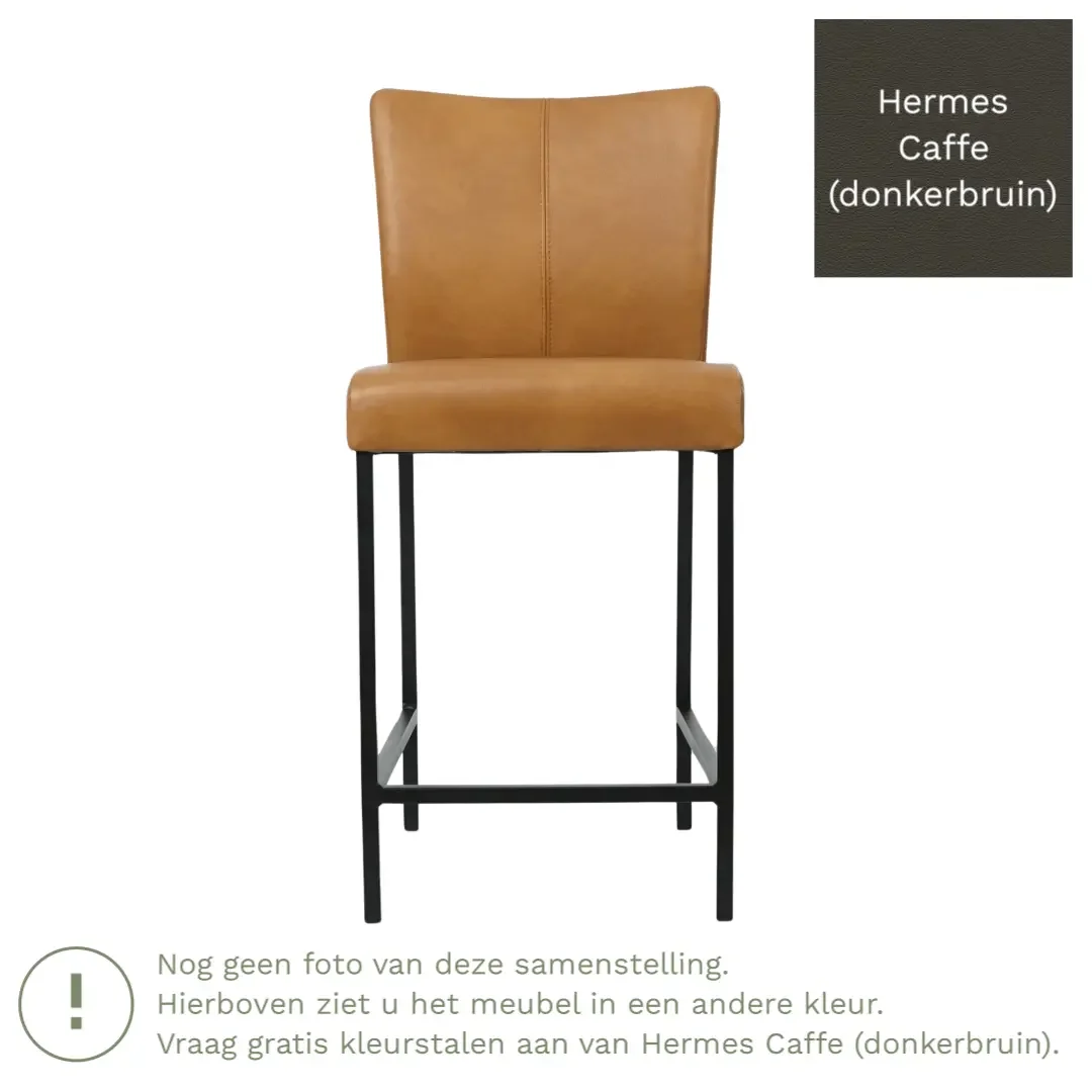 afbeelding van Leren barkruk Revolt laag - Hermes Caffe (donkerbruin) - Poten staal vierkant RVS