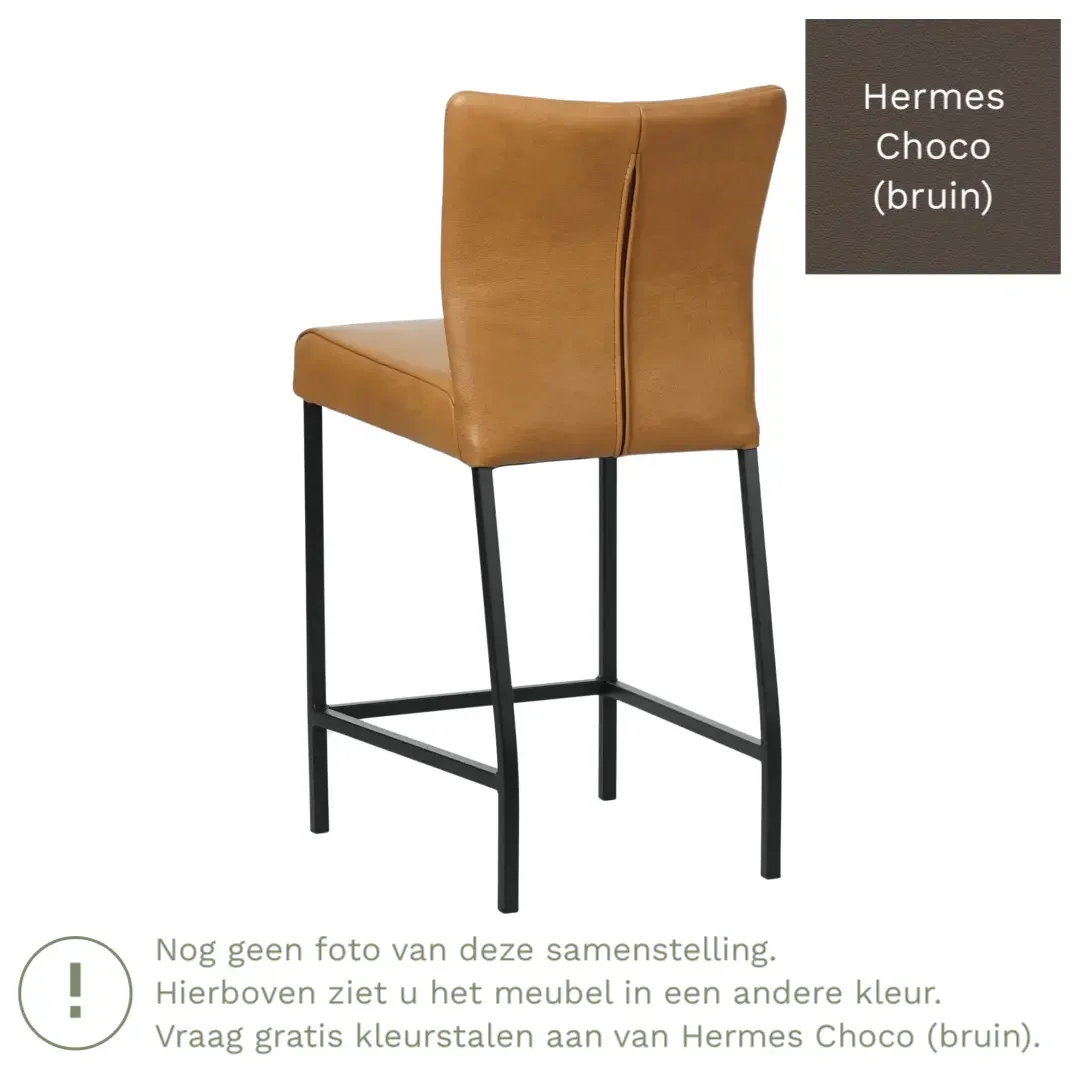 afbeelding van Leren barkruk Revolt laag - Hermes Choco (bruin) - Poten staal vierkant zwart