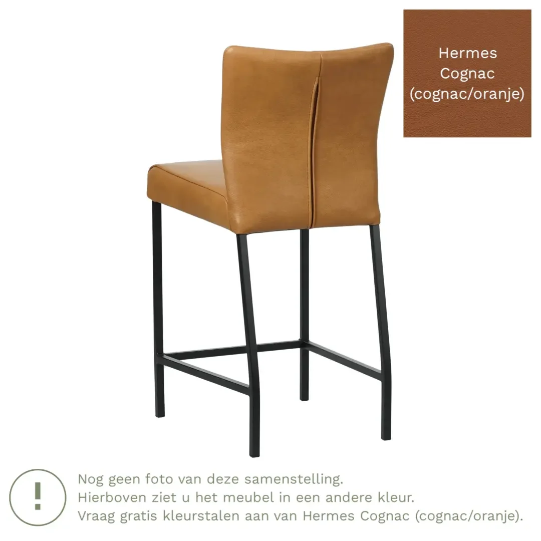 afbeelding van Leren barkruk Revolt laag - Hermes Cognac (cognac/oranje) - Poten staal vierkant RVS