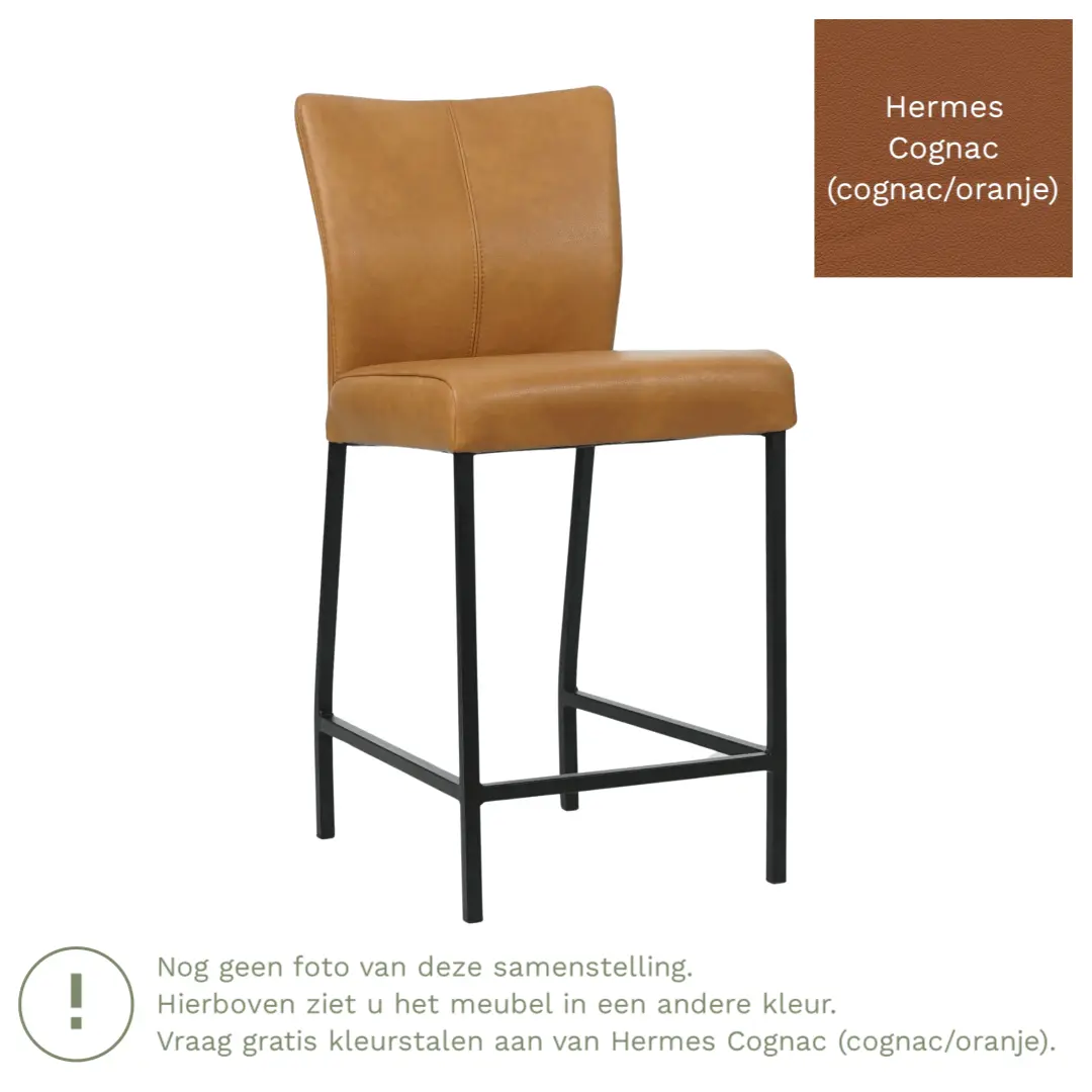 afbeelding van Leren barkruk Revolt laag - Hermes Cognac (cognac/oranje) - Poten staal vierkant zwart