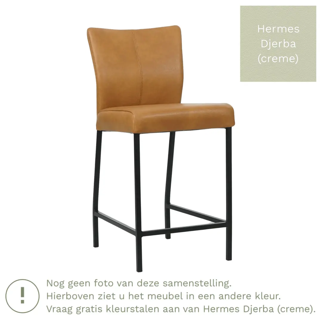 afbeelding van Leren barkruk Revolt laag - Hermes Djerba (crème) - Poten staal vierkant zwart