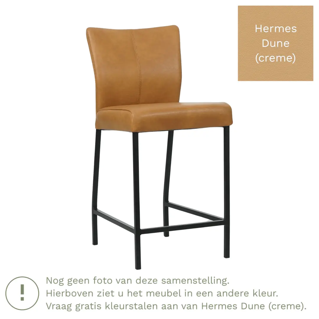 afbeelding van Leren barkruk Revolt laag - Hermes Dune (crème) - Poten staal vierkant RVS