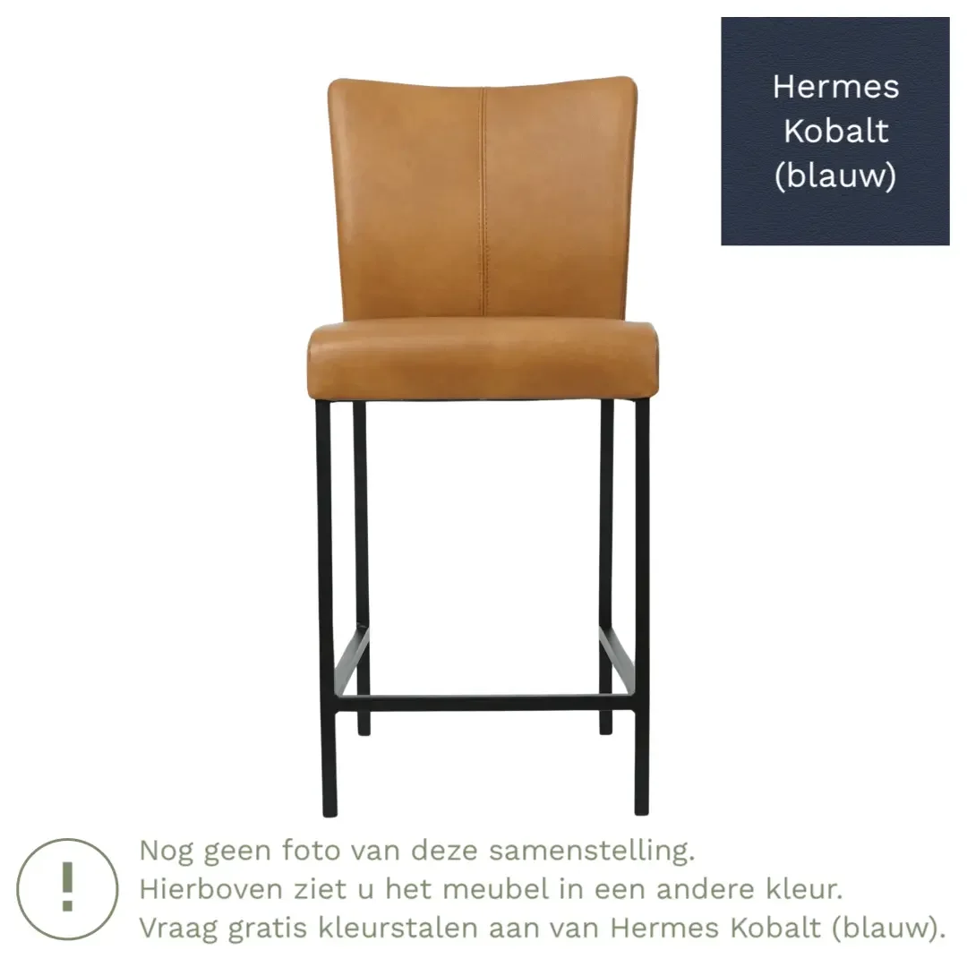 afbeelding van Leren barkruk Revolt laag - Hermes Kobalt (blauw) - Poten staal vierkant zwart