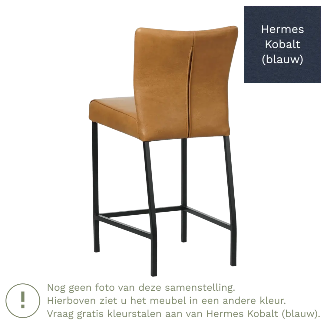 afbeelding van Leren barkruk Revolt laag - Hermes Kobalt (blauw) - Poten staal vierkant zwart