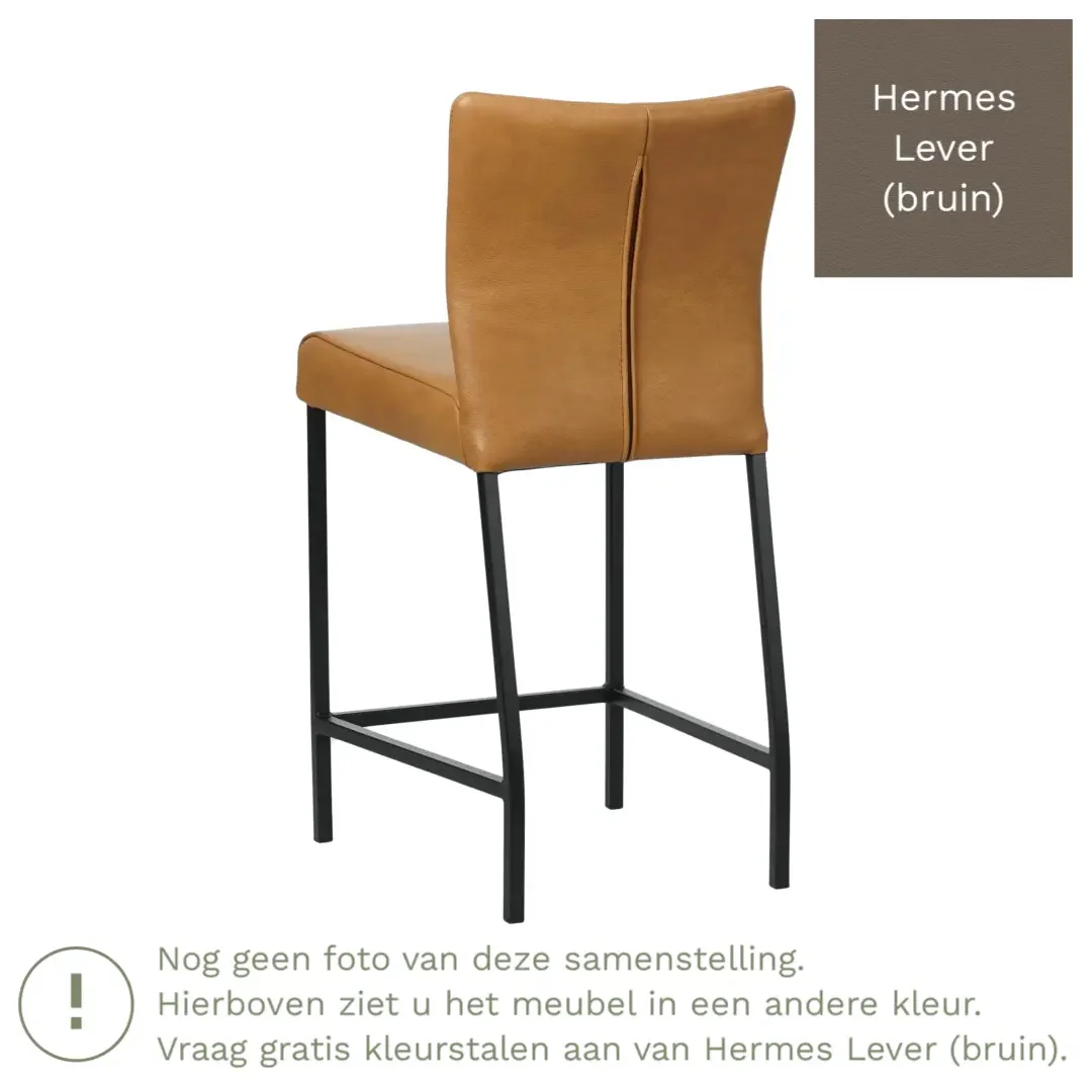 afbeelding van Leren barkruk Revolt laag - Hermes Lever (bruin) - Poten staal vierkant zwart