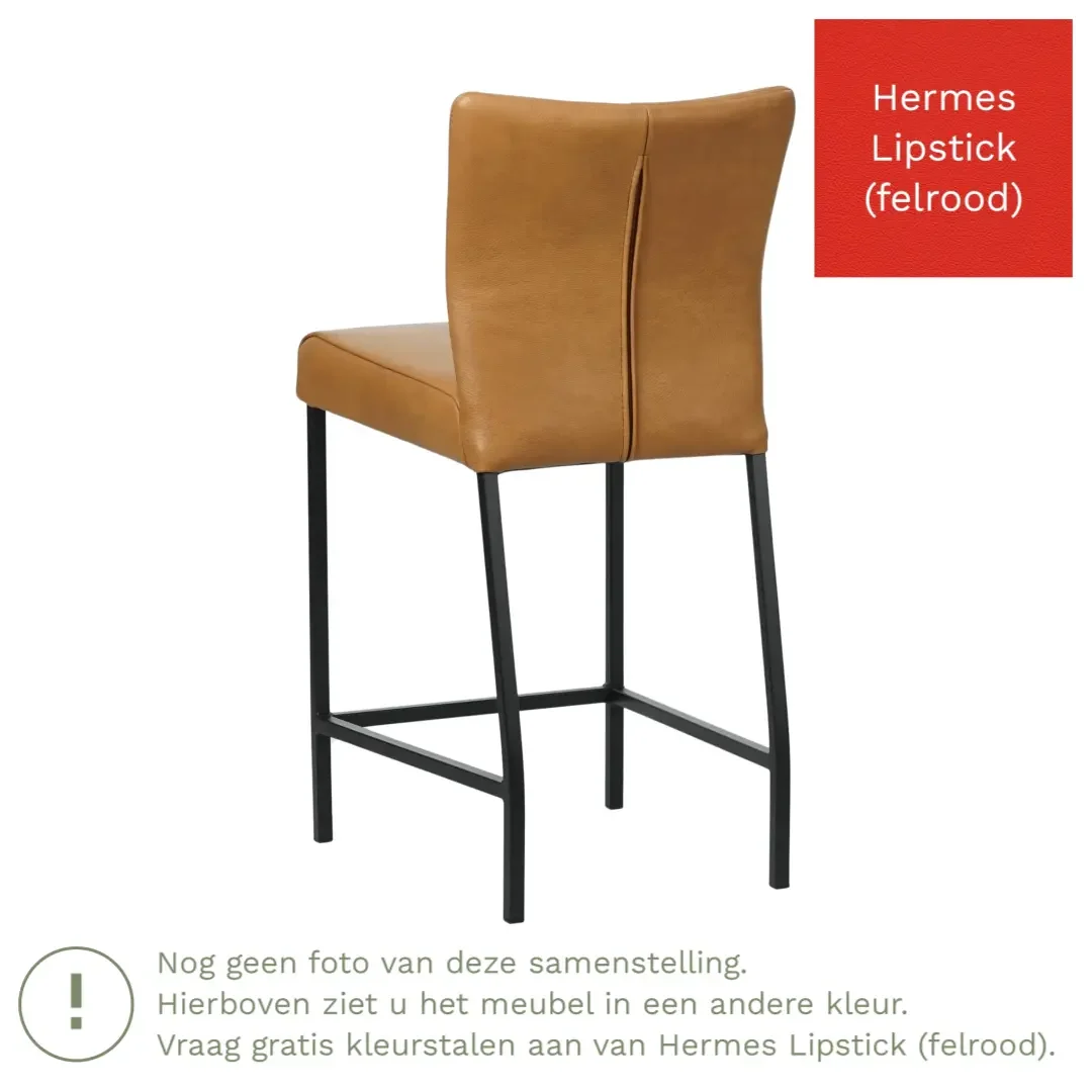 afbeelding van Leren barkruk Revolt laag - Hermes Lipstick (felrood) - Poten staal vierkant RVS