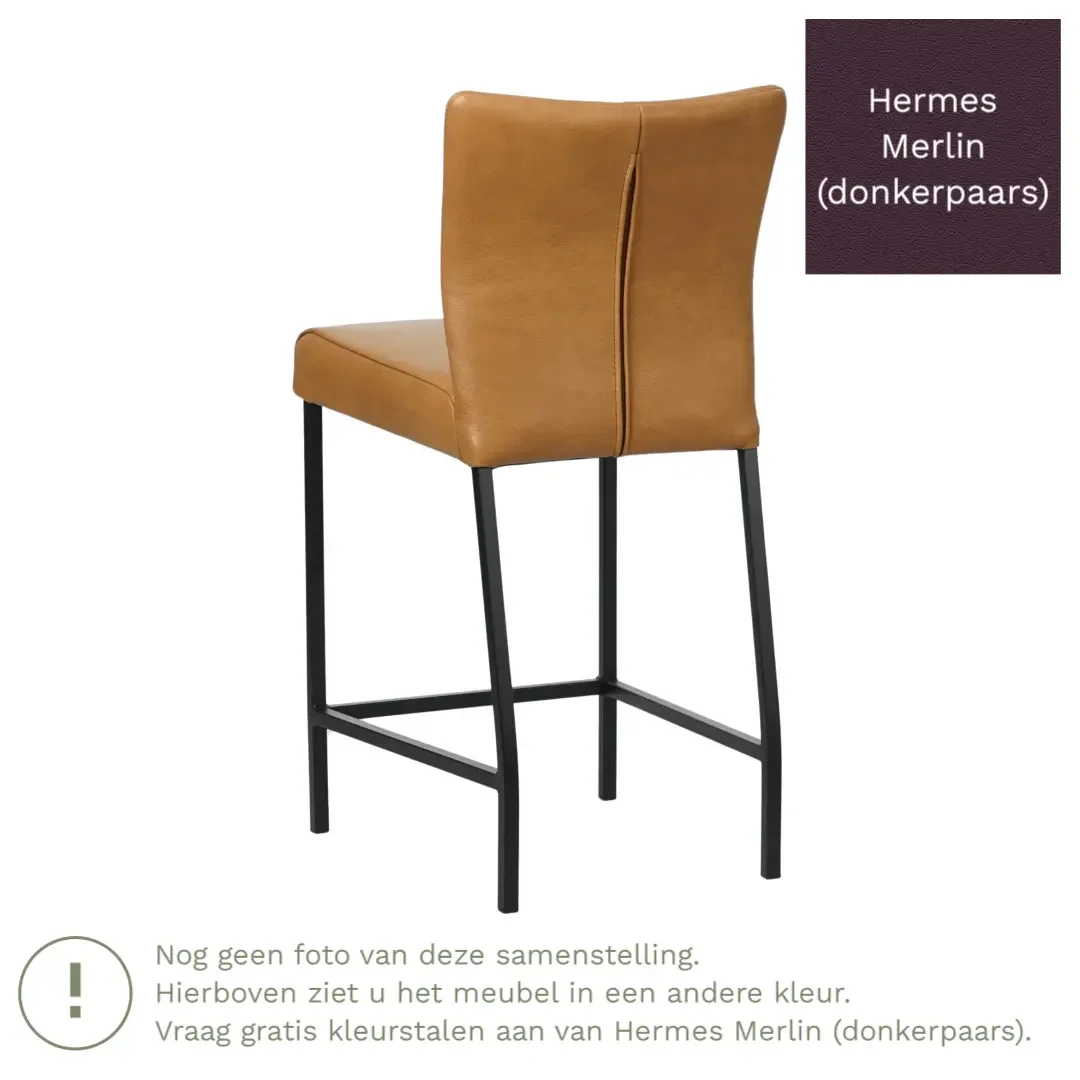 afbeelding van Leren barkruk Revolt laag - Hermes Merlin (donkerpaars) - Poten staal vierkant RVS