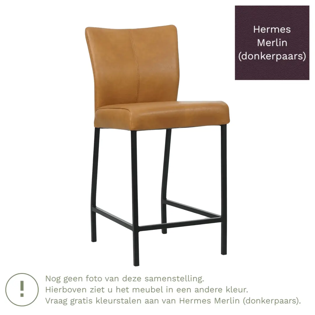 afbeelding van Leren barkruk Revolt laag - Hermes Merlin (donkerpaars) - Poten staal vierkant zwart