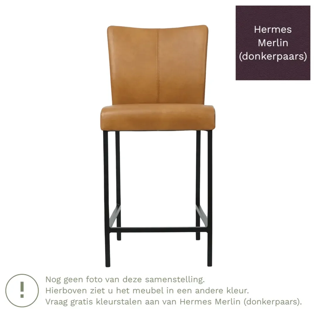 afbeelding van Leren barkruk Revolt laag - Hermes Merlin (donkerpaars) - Poten staal vierkant zwart