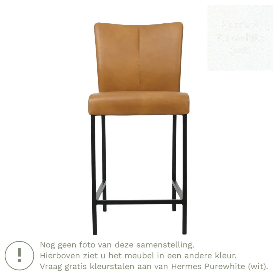 afbeelding van Leren barkruk Revolt laag - Hermes Purewhite (wit) - Poten staal vierkant RVS