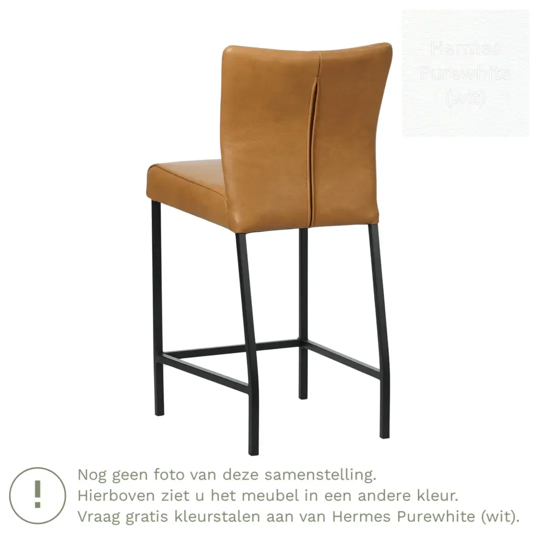 afbeelding van Leren barkruk Revolt laag - Hermes Purewhite (wit) - Poten staal vierkant RVS