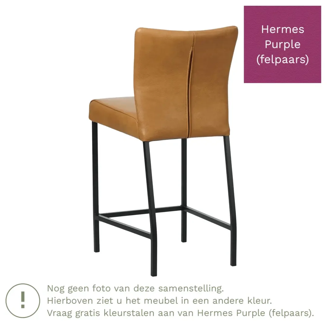 afbeelding van Leren barkruk Revolt laag - Hermes Purple (felpaars) - Poten staal vierkant RVS