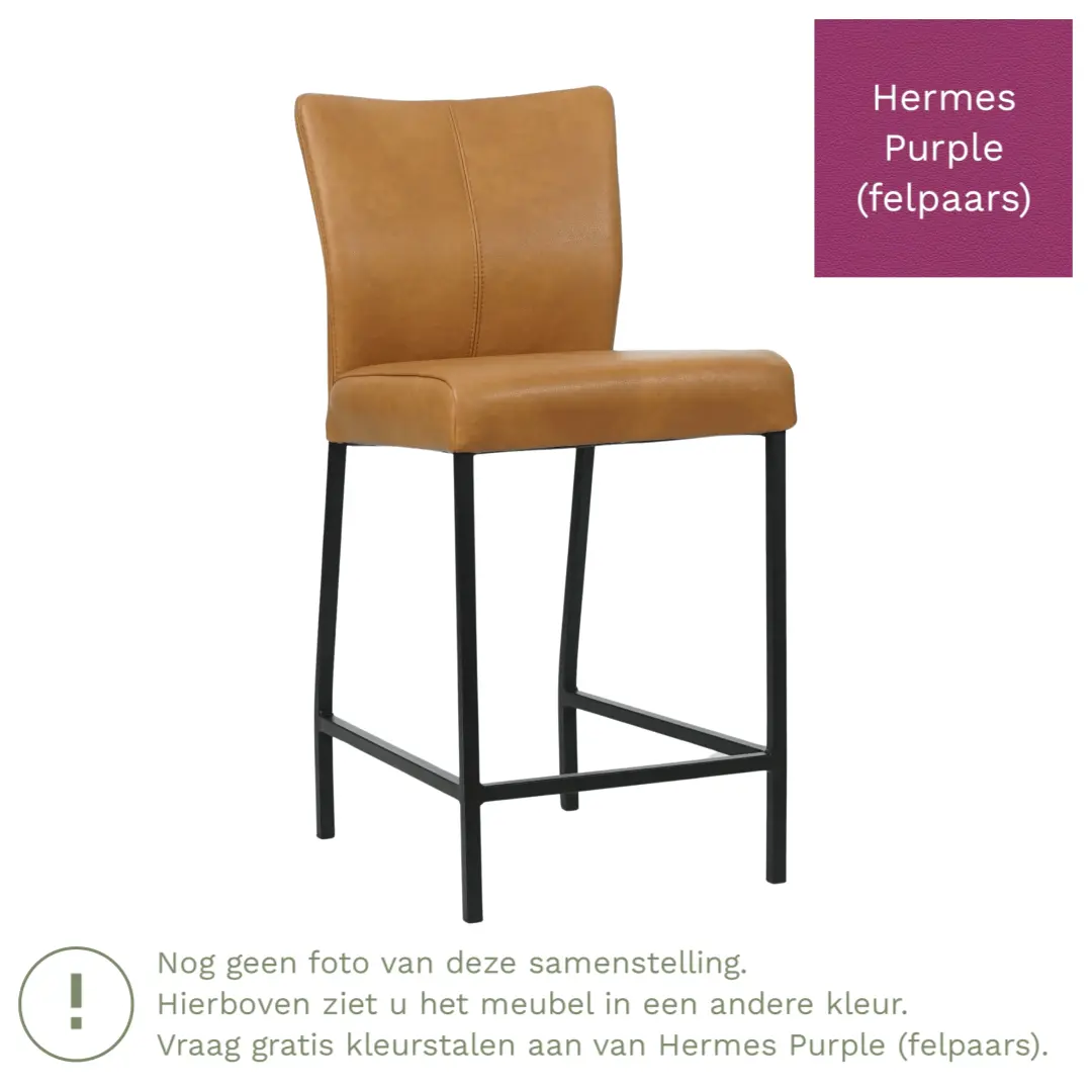 afbeelding van Leren barkruk Revolt laag - Hermes Purple (felpaars) - Poten staal vierkant zwart