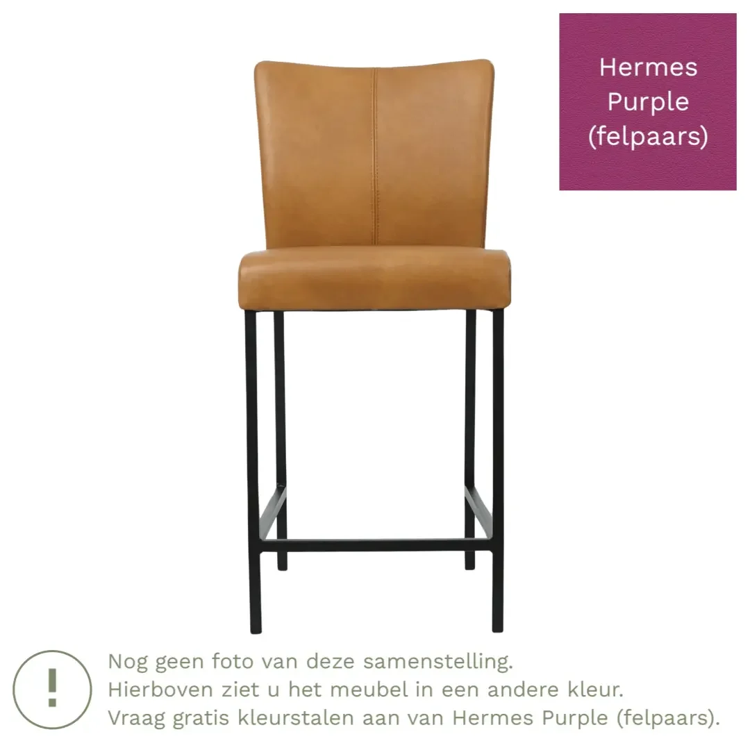 afbeelding van Leren barkruk Revolt laag - Hermes Purple (felpaars) - Poten staal vierkant zwart
