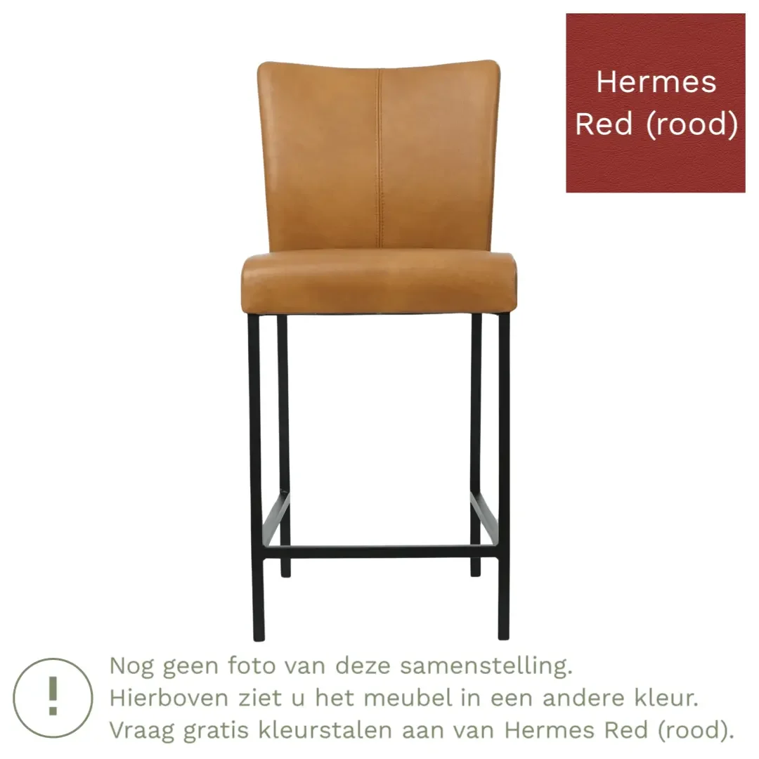 afbeelding van Leren barkruk Revolt laag - Hermes Red (rood) - Poten staal vierkant RVS