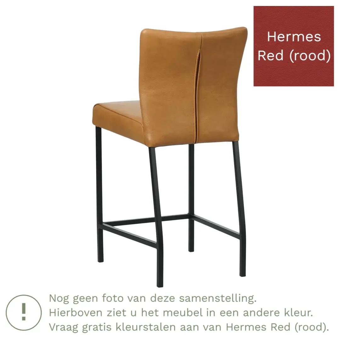 afbeelding van Leren barkruk Revolt laag - Hermes Red (rood) - Poten staal vierkant zwart