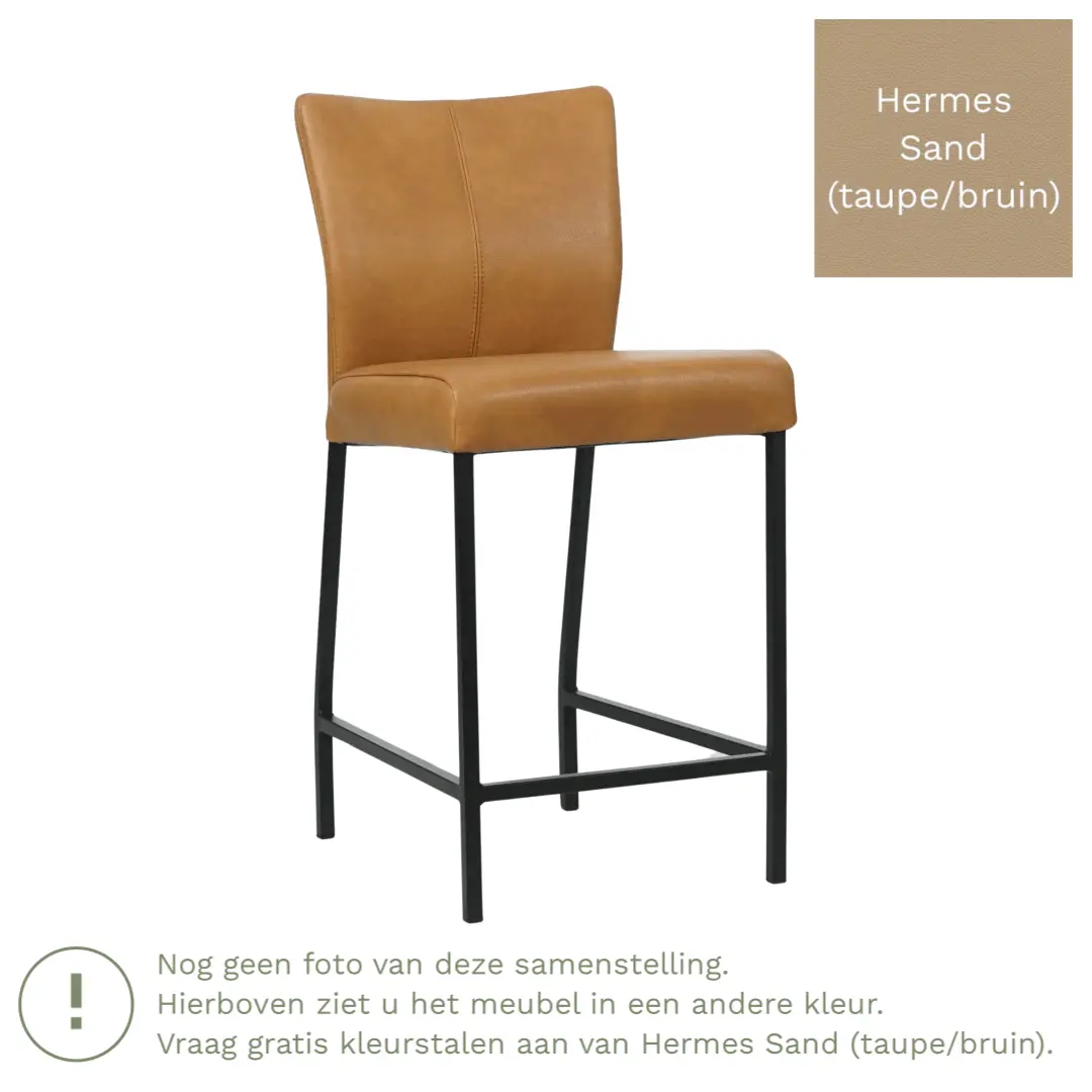 afbeelding van Leren barkruk Revolt laag - Hermes Sand (taupe/bruin) - Poten staal vierkant RVS