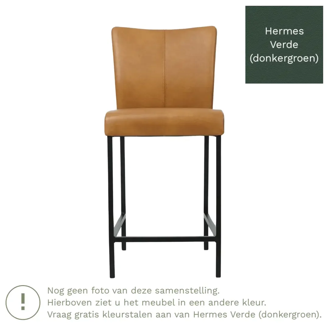 afbeelding van Leren barkruk Revolt laag - Hermes Verde (donkergroen) - Poten staal vierkant zwart