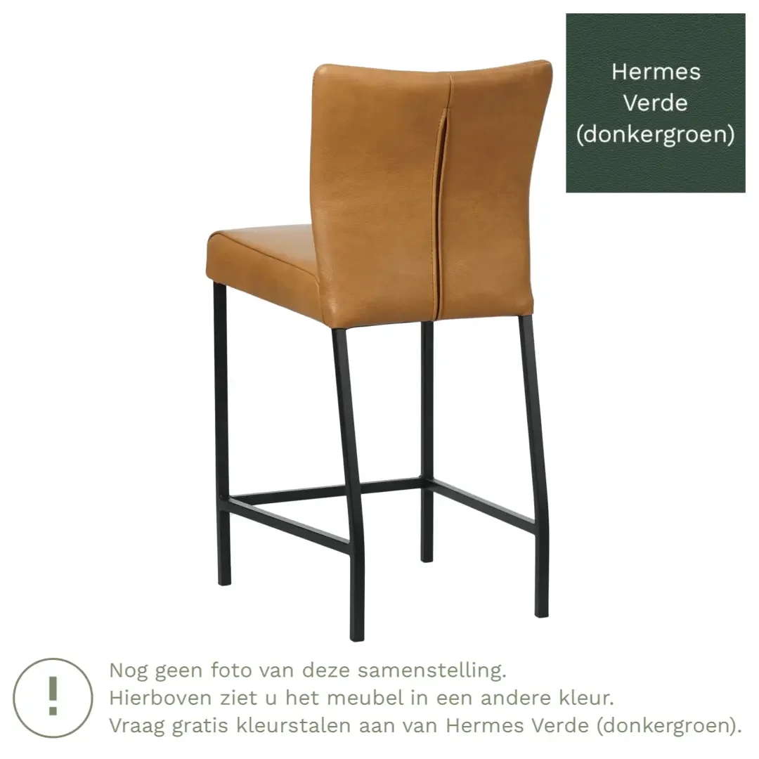 afbeelding van Leren barkruk Revolt laag - Hermes Verde (donkergroen) - Poten staal vierkant zwart