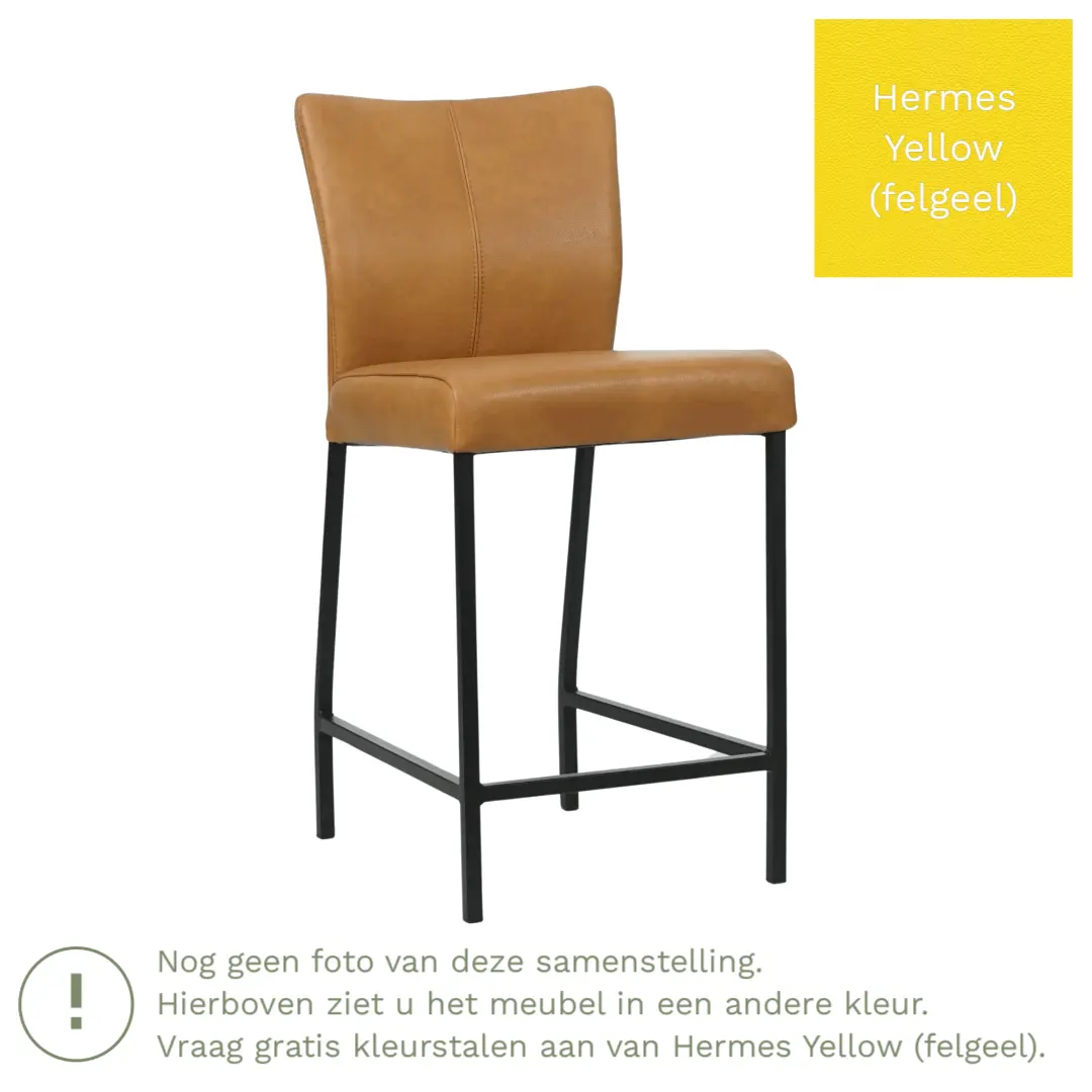 afbeelding van Leren barkruk Revolt laag - Hermes Yellow (felgeel) - Poten staal vierkant zwart