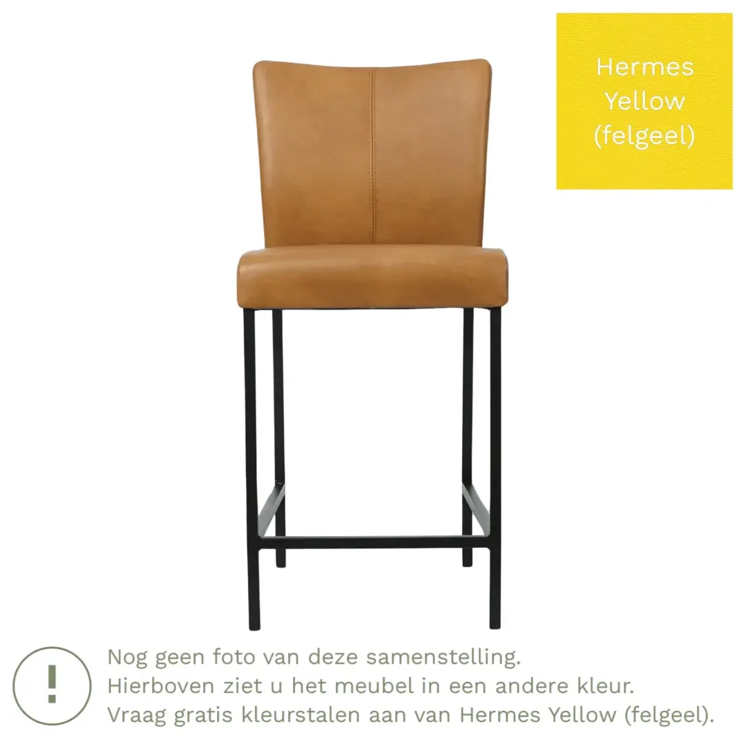 afbeelding van Leren barkruk Revolt laag - Hermes Yellow (felgeel) - Poten staal vierkant zwart