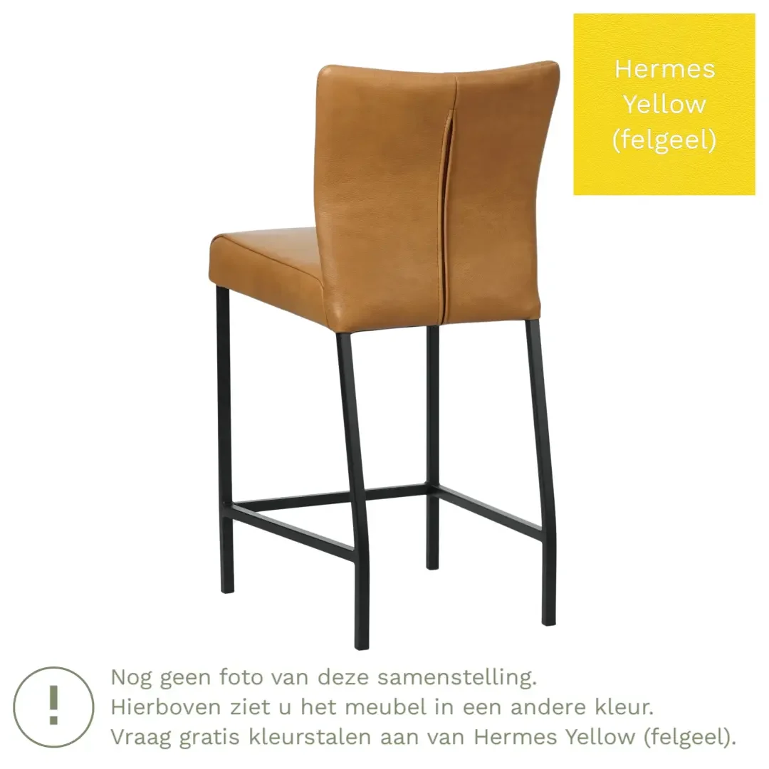 afbeelding van Leren barkruk Revolt laag - Hermes Yellow (felgeel) - Poten staal vierkant zwart