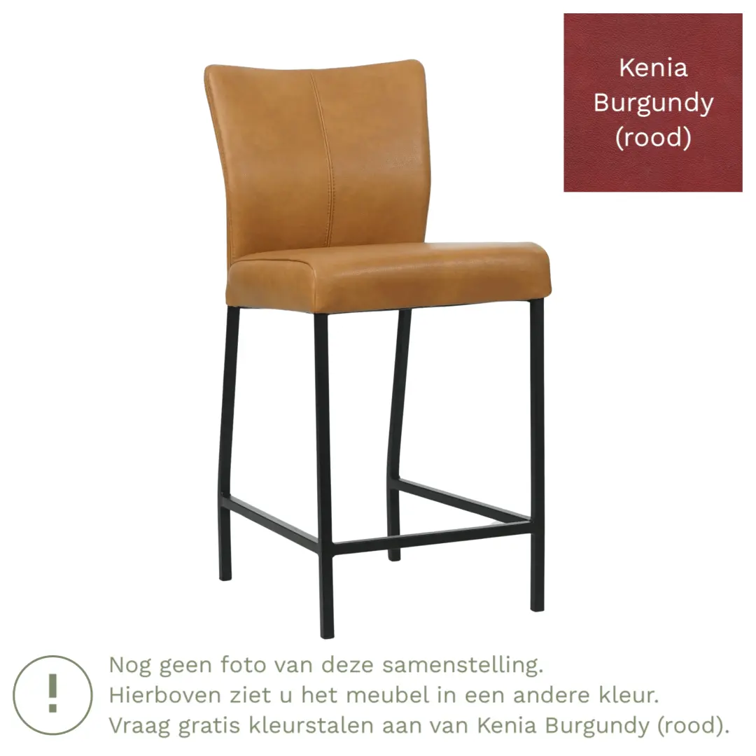 afbeelding van Leren barkruk Revolt laag - Kenia Burgundy (rood) - Poten staal vierkant zwart