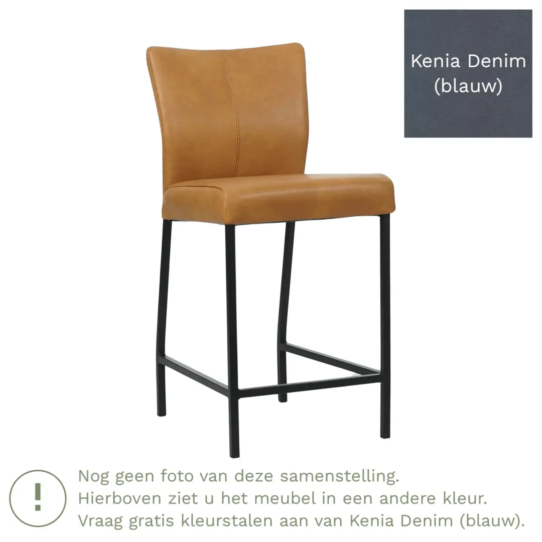 afbeelding van Leren barkruk Revolt laag - Kenia Denim (blauw) - Poten staal vierkant zwart