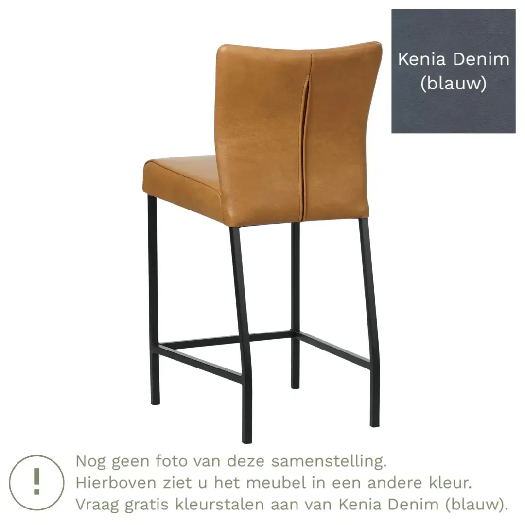 afbeelding van Leren barkruk Revolt laag - Kenia Denim (blauw) - Poten staal vierkant zwart