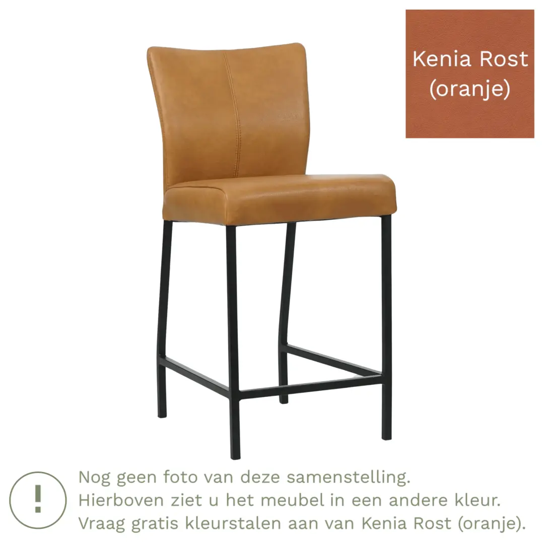 afbeelding van Leren barkruk Revolt laag - Kenia Rost (oranje) - Poten staal vierkant RVS