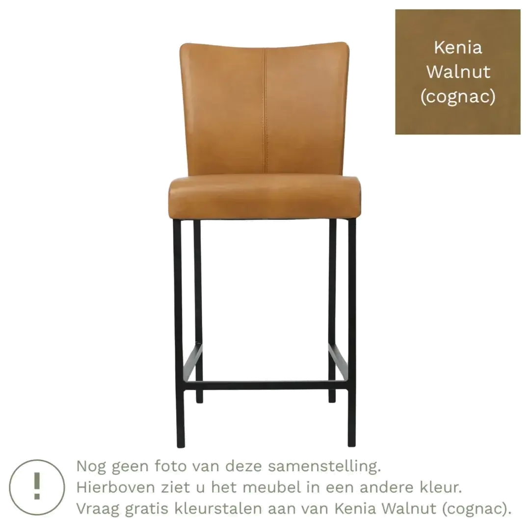 afbeelding van Leren barkruk Revolt laag - Kenia Walnut (cognac) - Poten staal vierkant RVS