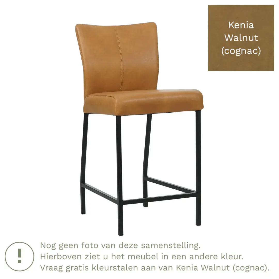 afbeelding van Leren barkruk Revolt laag - Kenia Walnut (cognac) - Poten staal vierkant zwart