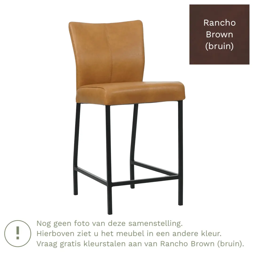 afbeelding van Leren barkruk Revolt laag - Rancho Brown (bruin) - Poten staal vierkant zwart