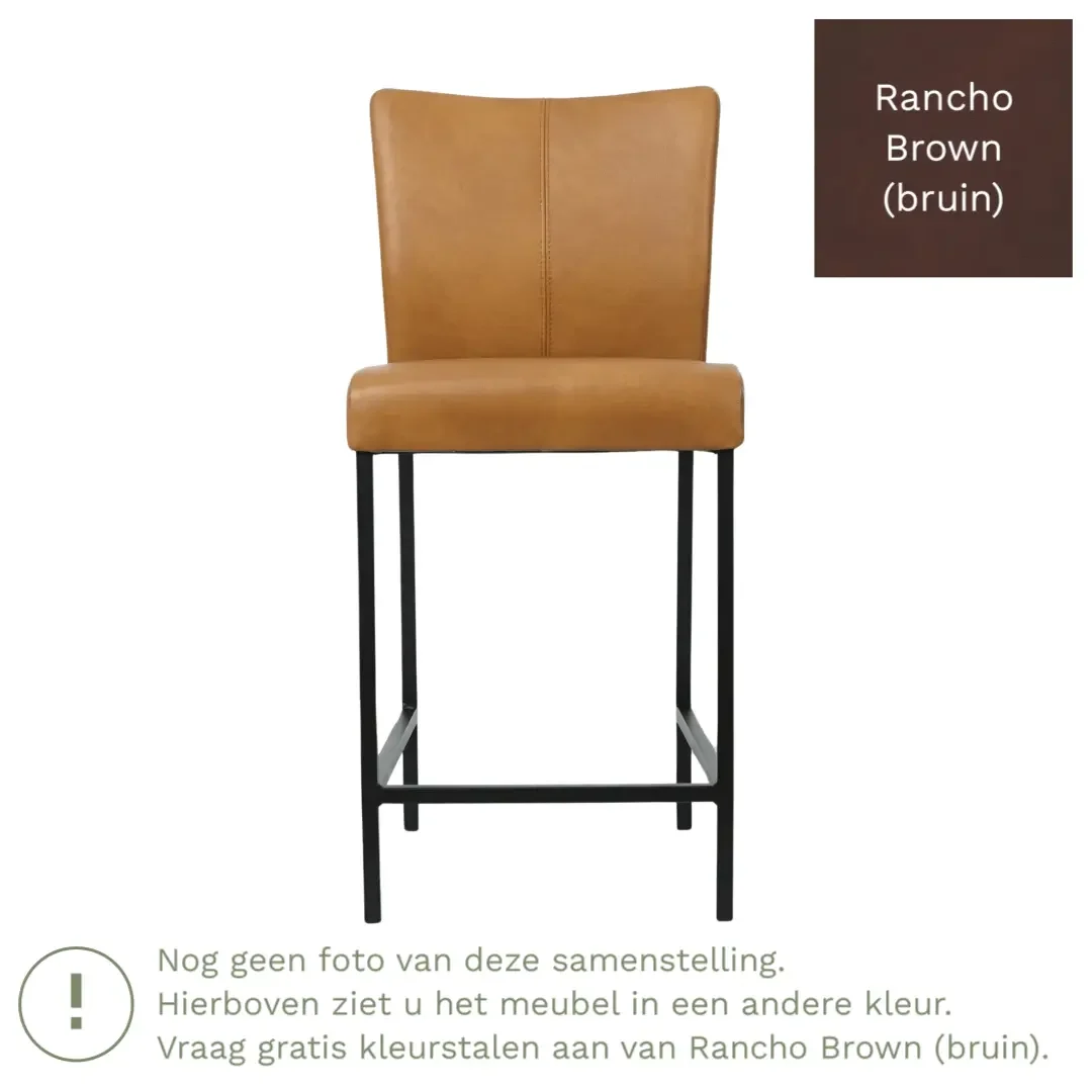 afbeelding van Leren barkruk Revolt laag - Rancho Brown (bruin) - Poten staal vierkant zwart