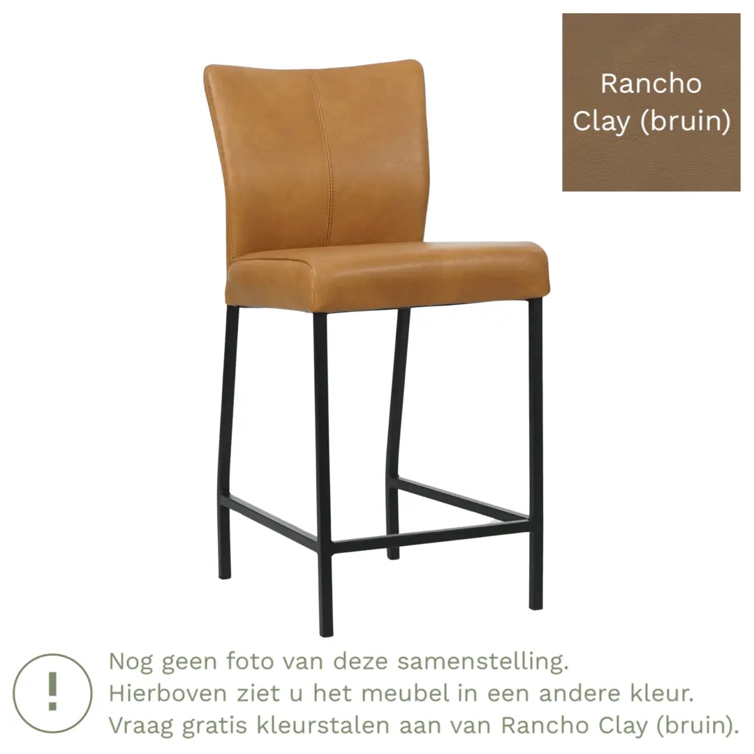 afbeelding van Leren barkruk Revolt laag - Rancho Clay (bruin) - Poten staal vierkant zwart