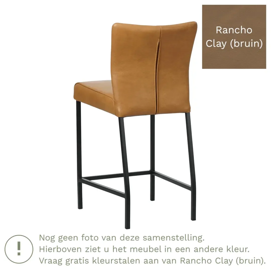 afbeelding van Leren barkruk Revolt laag - Rancho Clay (bruin) - Poten staal vierkant zwart