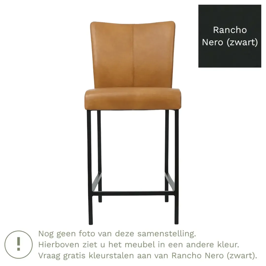 afbeelding van Leren barkruk Revolt laag - Rancho Nero (zwart) - Poten staal vierkant RVS