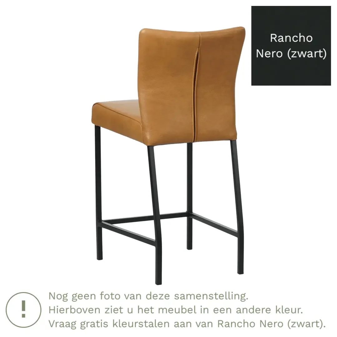 afbeelding van Leren barkruk Revolt laag - Rancho Nero (zwart) - Poten staal vierkant RVS
