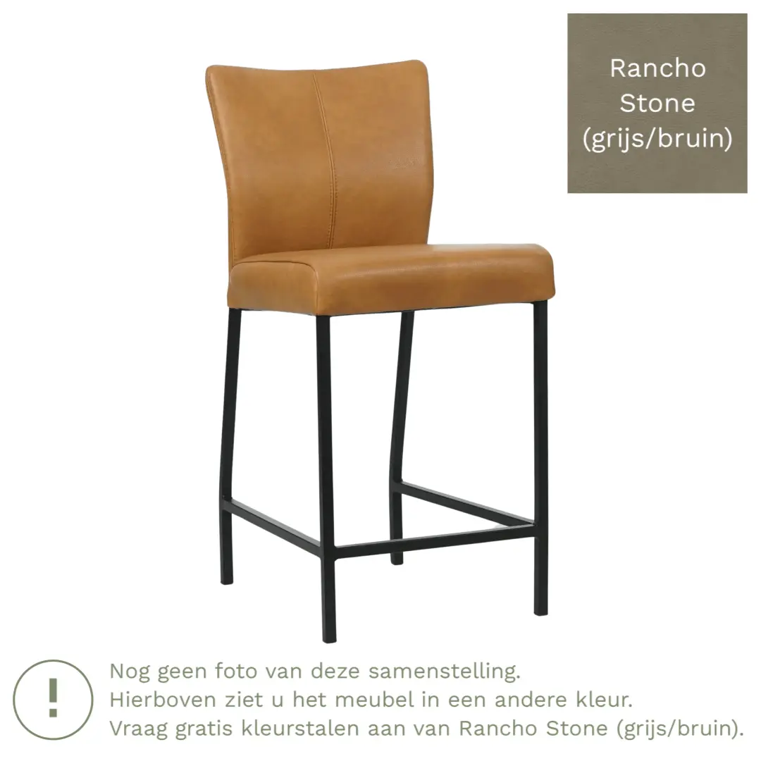 afbeelding van Leren barkruk Revolt laag - Rancho Stone (grijs/bruin) - Poten staal vierkant RVS