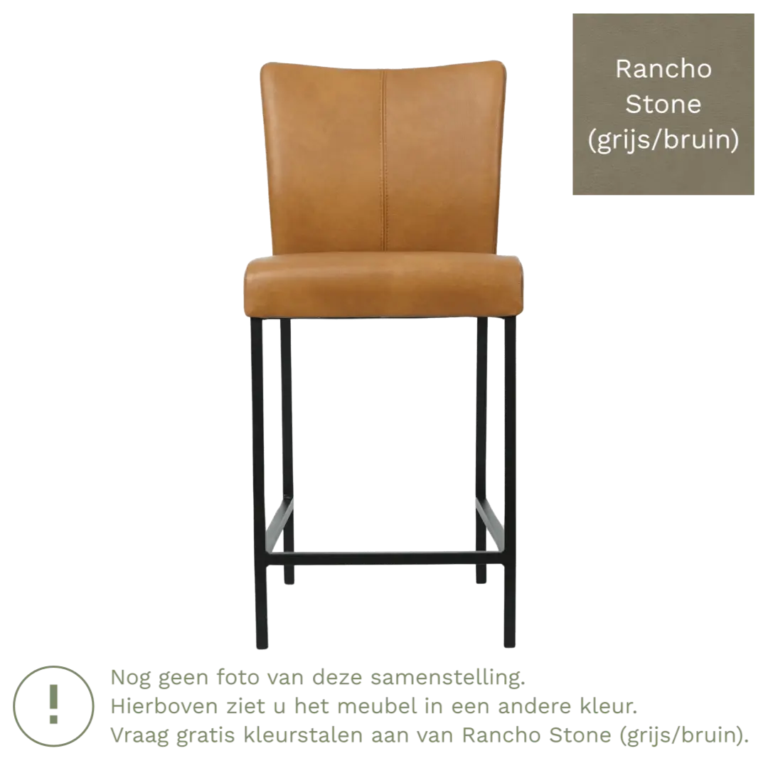 afbeelding van Leren barkruk Revolt laag - Rancho Stone (grijs/bruin) - Poten staal vierkant RVS