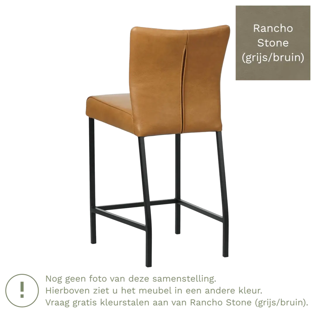 afbeelding van Leren barkruk Revolt laag - Rancho Stone (grijs/bruin) - Poten staal vierkant RVS