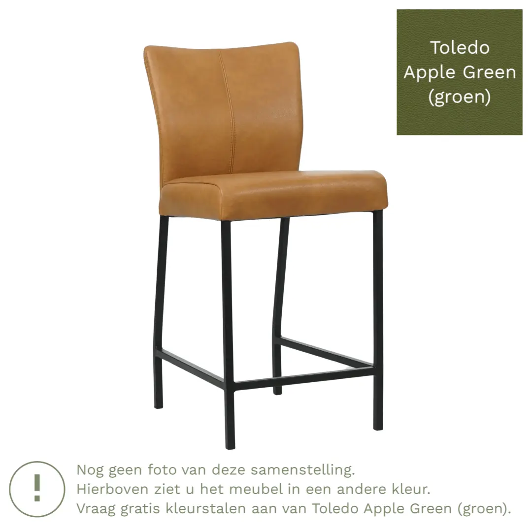 afbeelding van Leren barkruk Revolt laag - Toledo Apple Green (groen) - Poten staal vierkant zwart