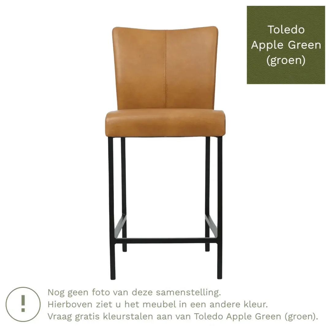 afbeelding van Leren barkruk Revolt laag - Toledo Apple Green (groen) - Poten staal vierkant zwart