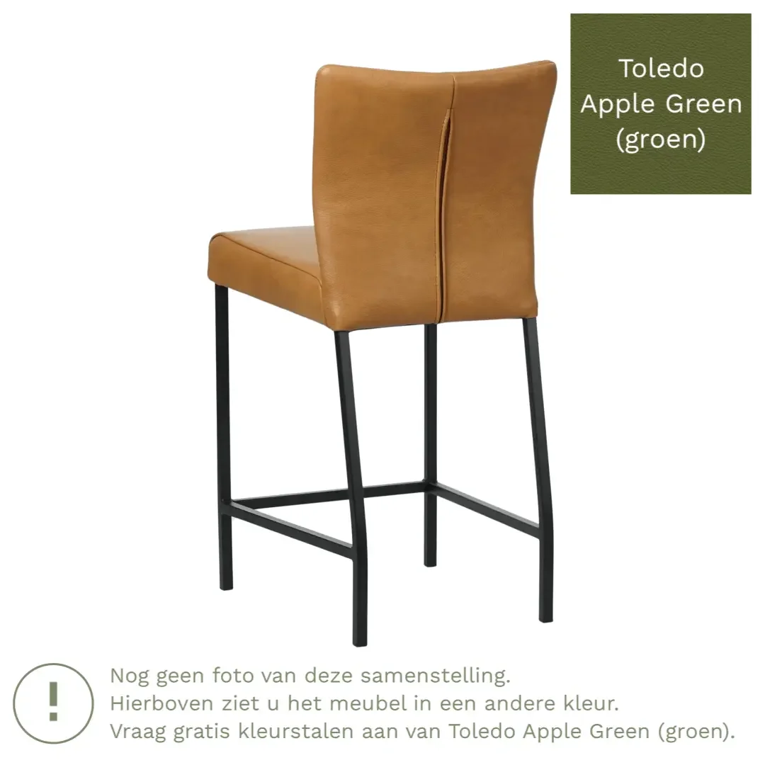 afbeelding van Leren barkruk Revolt laag - Toledo Apple Green (groen) - Poten staal vierkant zwart